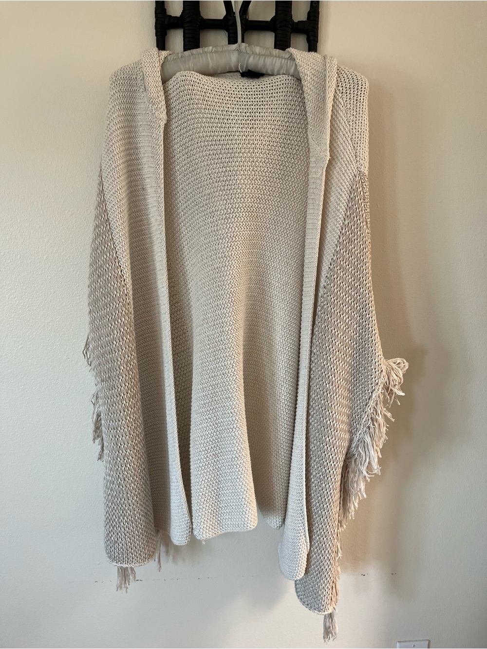 Roffe by Anthropologie Two-Toned Cream Knit Hooded Poncho/Wrap